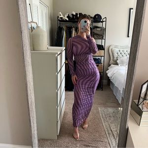 Missguided Purple Swirl Asymmetrical Maxi Dress